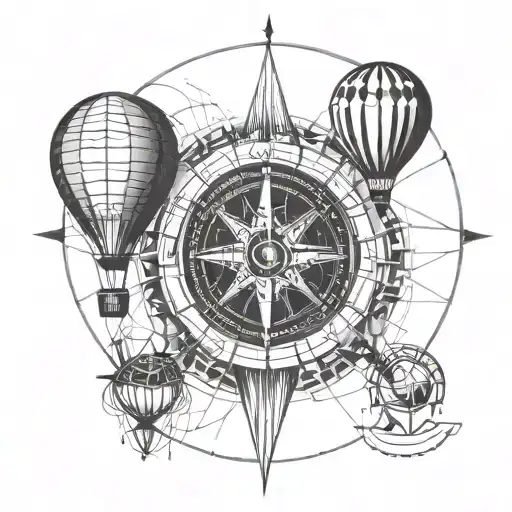 Compass And Hot Air Balloon Flying