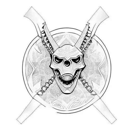 A Tattoo Design Of A Dinosaur Skeleton With Intricate Geometric Patterns