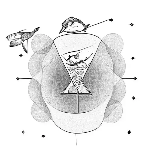 An Hourglass With A Bird At The Top And A Fish At The Bottom