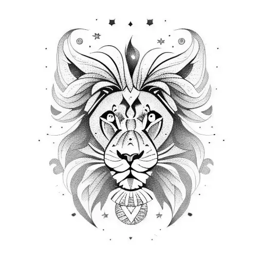 Half Lion Head With Creeper And Flowers And Space Background