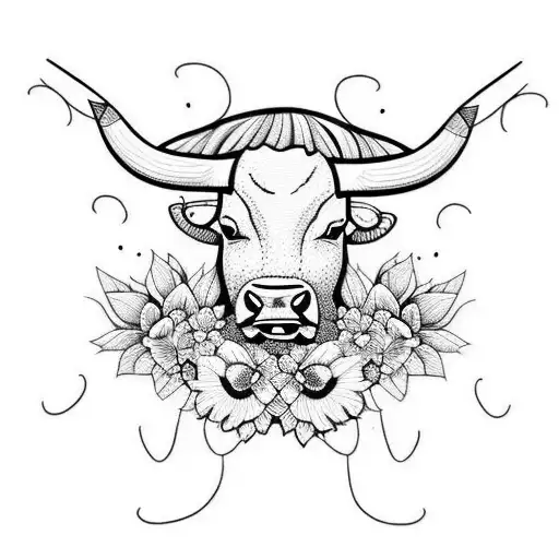 Aggressive Bull With Flowers Black And White