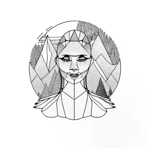 Mountain Scene With Female Face Side Profile