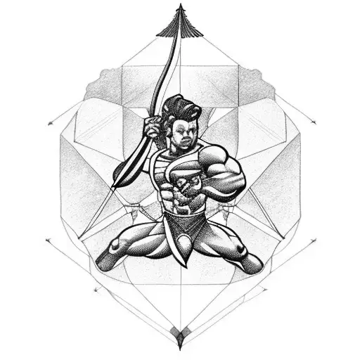 A Black-grey Tattoo Of Atlas Holding A Bow And Arrow