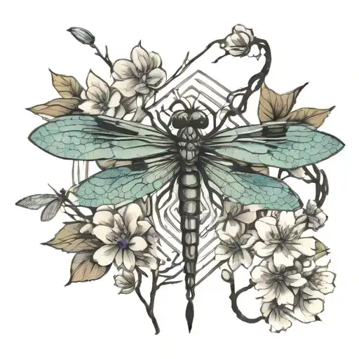 Dragonfly Snake And Cherry Blossom Tree