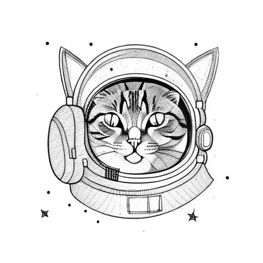 Cat In Space Helmet With Line And Forms Arround