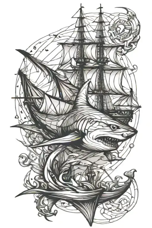 Shark And Ship Mast Sailing Ship