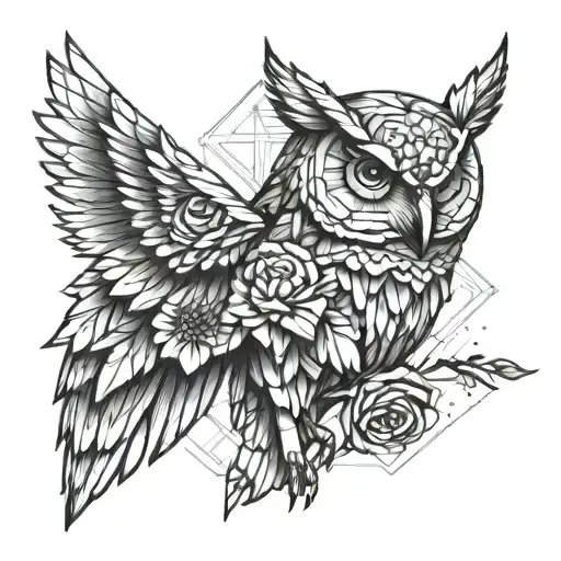 Roses Wolf Owl Flying Angel Wing