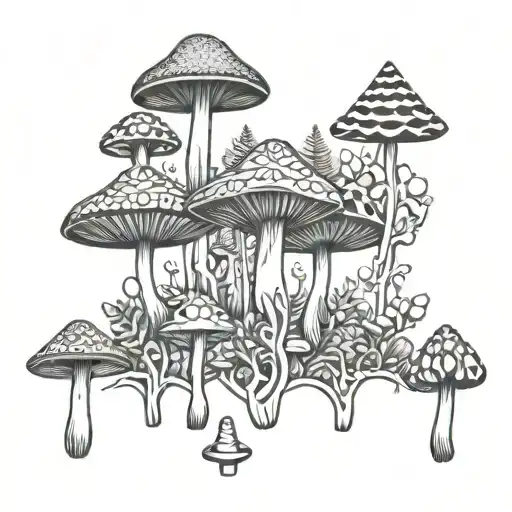 Geometric Patterns Inspired Psychedelic Mushroom Forest
