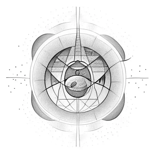 Fine Line Geometric Tattoo With The Planet Mars And A Statue Of Mars Broken Off