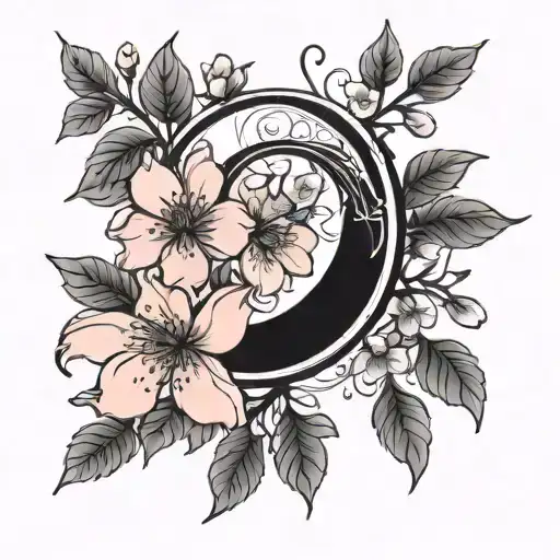 I Want A Crescent Moon With A Cherry Blossom In A Minimalist Style And With Fine Lines