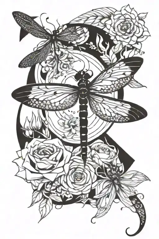 Books Flower Dragonfly Yin Yang Symbol Intertwined