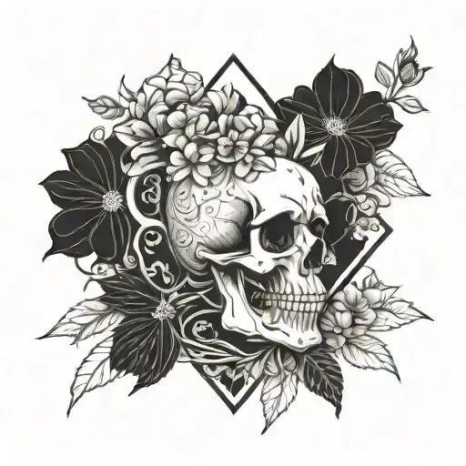 Skull Drinking Coffee Surrounded By Flowers