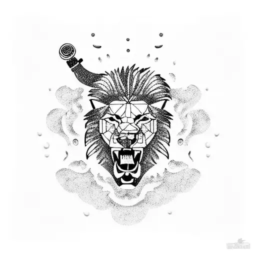 Sea With Sand Beach Lion On It And A Gun