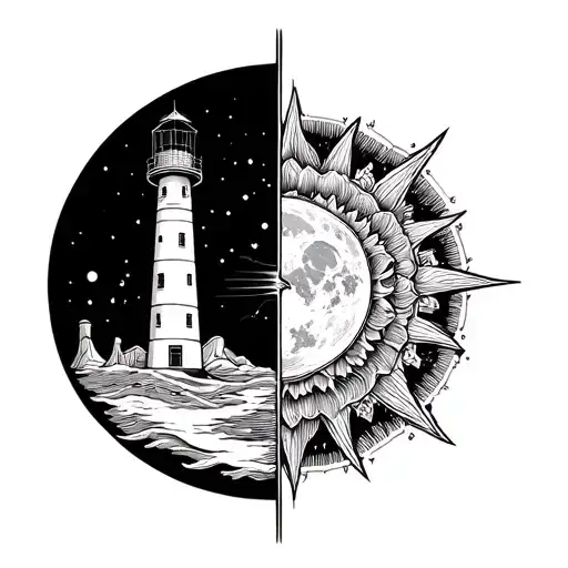 Lighthouse Of The Sun And Moon Merging Together One Of Them