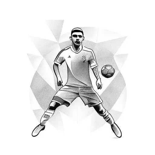 A Fierce Blackwork Tattoo Of A Soccer Player In Action