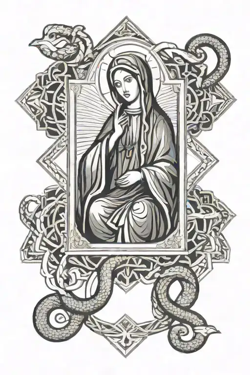 Icon Of The Virgin Mary In A Rectangle With A Snake Entwined