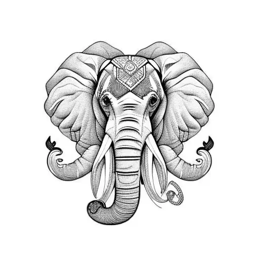 Elephant Head With Trunk Up And Pixelazation