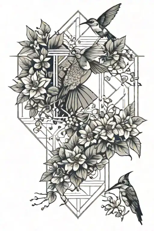 Nature With Large Trees And A Hummingbird Perched