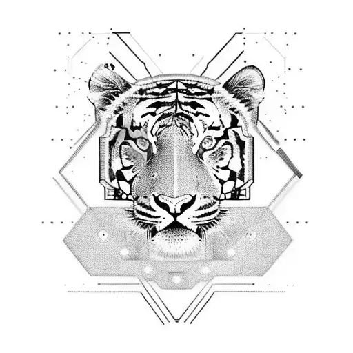 Technological Tiger With Binary Code In The Background