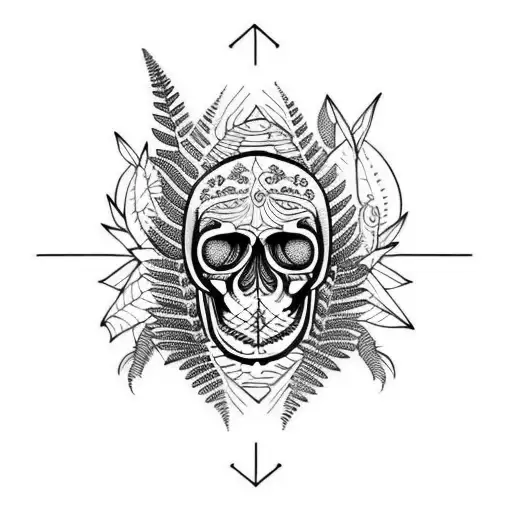 Garden Of Ferns In Middle Skull With A Dagger