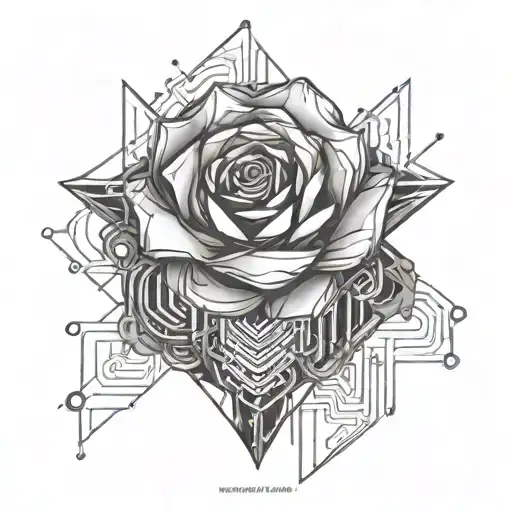 Crystal Rose Coming Out Of An Open Book Surrounded By Motherboard Wires