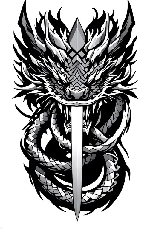 Katana Surrounded Dragon Intertwined