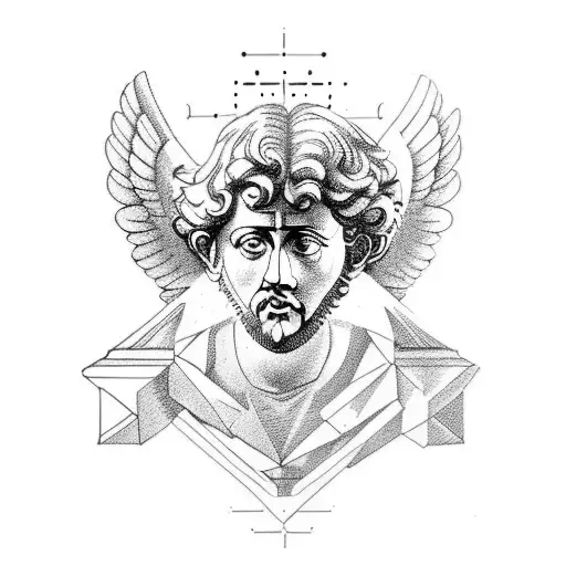 Marcus Aurelius Half Face With Icarus Falling Down And Baby Angel And Marcus Aurelius Quote