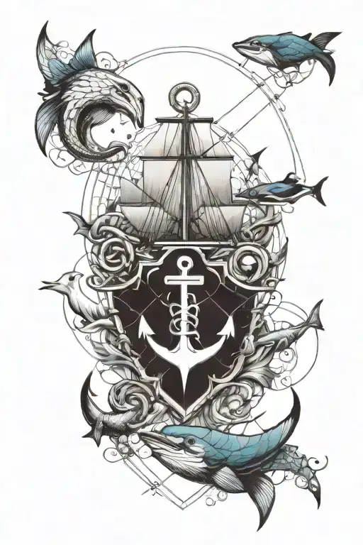 Boat Sleeve Featuring An Anchor And Sea Animals