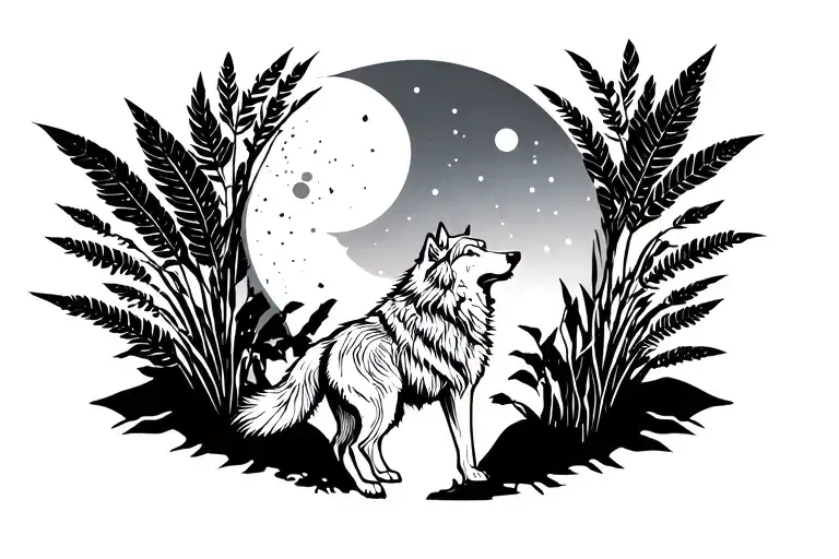 Wolf Howling At The Moon In Jungle Scene