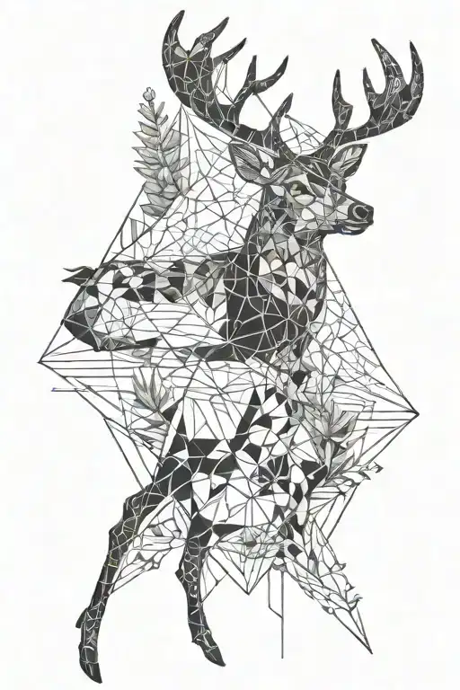 Geometric Tattoo With Time And Deer And Whale