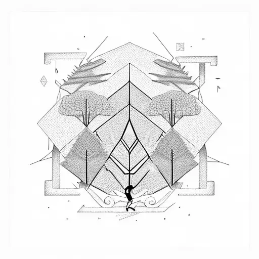 A Jogger Running Through A Geometric Forest With Computer Code Intertwined In The Trees