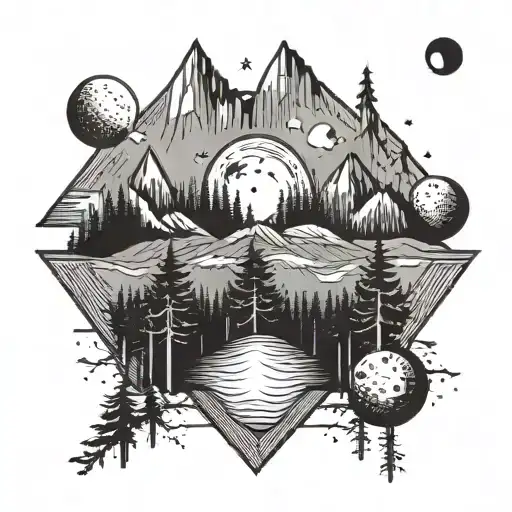 Forest With Mountains And Moon