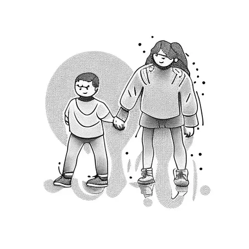 Father With Boy And Girl Holding Hands