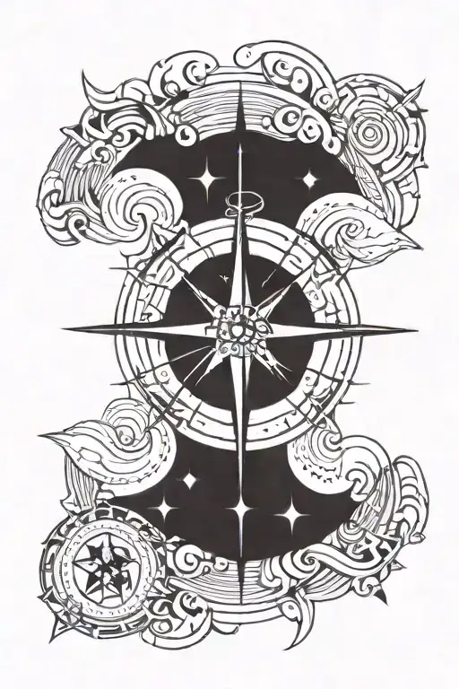 Aligned Sun And Moon And Waves And Compass