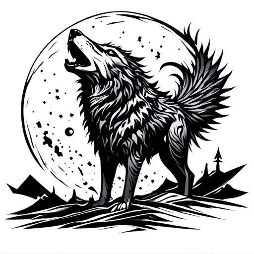 Half Wogame Of Thrones Stark Wolf Howling At The Moon
