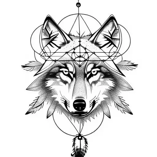 Wolf With Dream Catcher And Trees