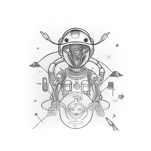 Combination Of Alien And Astronaut Representing Stages Of Reaching Self Actualization Full Sleeve