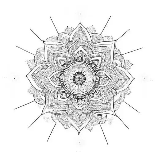 Mandala With A Lotus Decorated In A Circle With Ornaments With Eyes