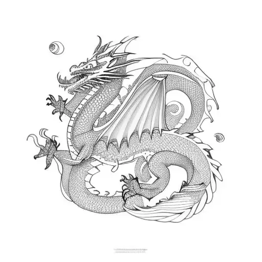 Dragon Flying With Big Long Tail View From Above