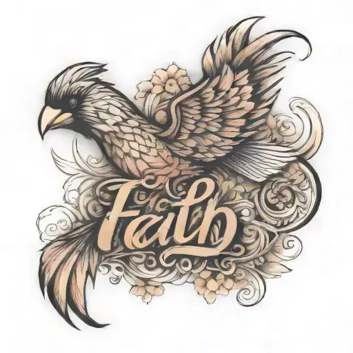 A Cardinal Flying Spelling Out The Word Faith With Leopord Print Lettering