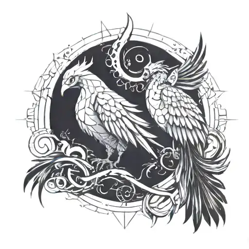 Two Baby Pheonix Morphing Into Pisces And Scorpio Zodiac Sign