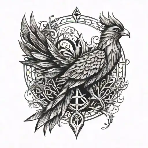 Phoenix Bird Inside A Tree Of Life