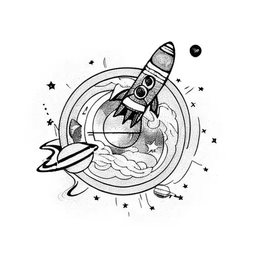 Space With Rocket And Planets