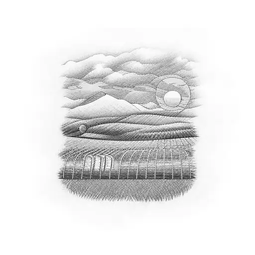 Sunset With Field In The Foreground