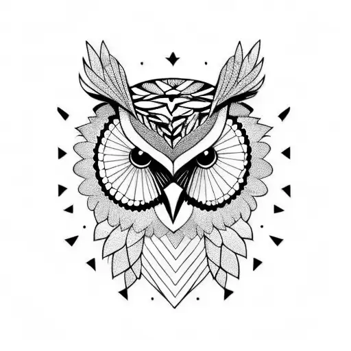 Owl Geometric And Realistic Masculine With Trees