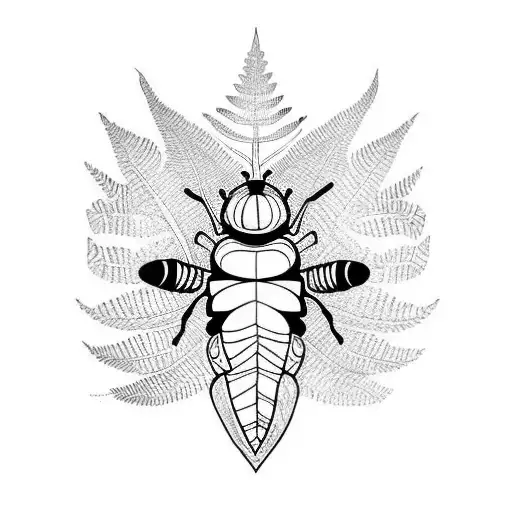 Fern Leaf With Bee Flying