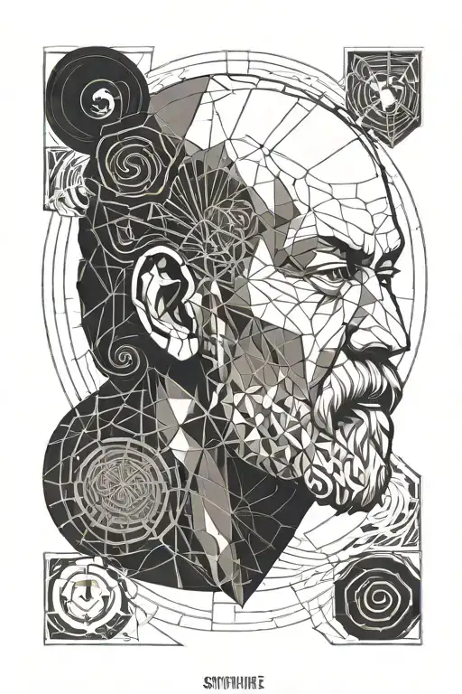 Stylized Socrates Face With Yin Yang In A Circle