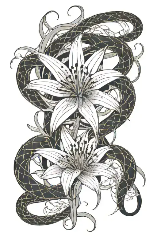 Snake Around Spider Lily Flower