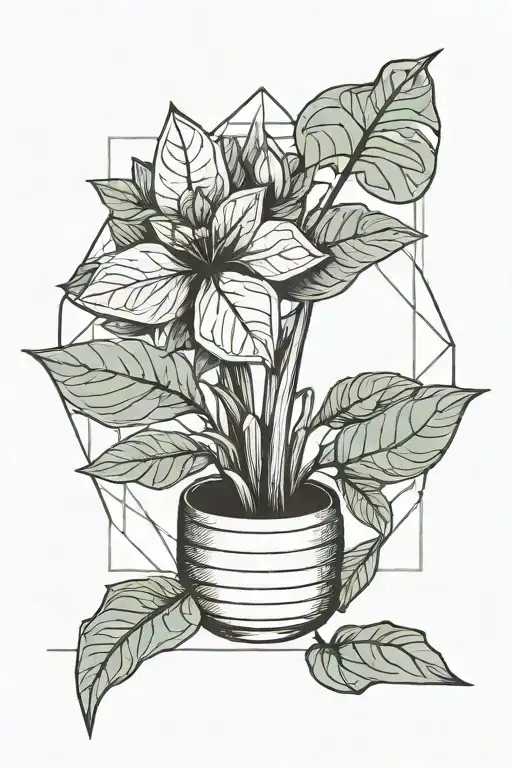 A Sketch Style Tattoo Of A Plant Growing Out Of A Pantone Color Swatch