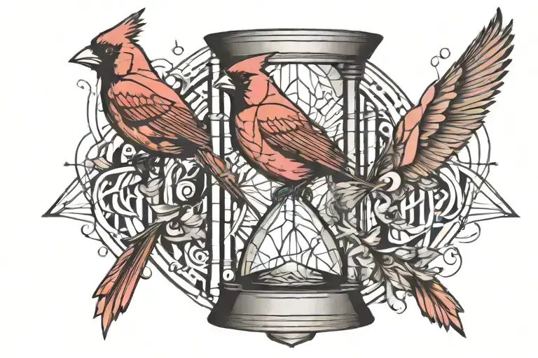 Broken Hourglass With Red Cardinals